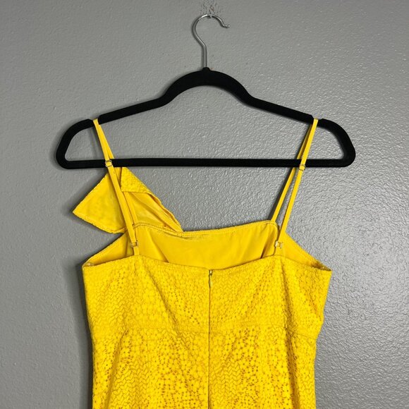 NWT Trina Turk Yellow Eyelet‎ Midi Dress Bow Detail Spaghetti Straps Size 0 - Picture 5 of 7